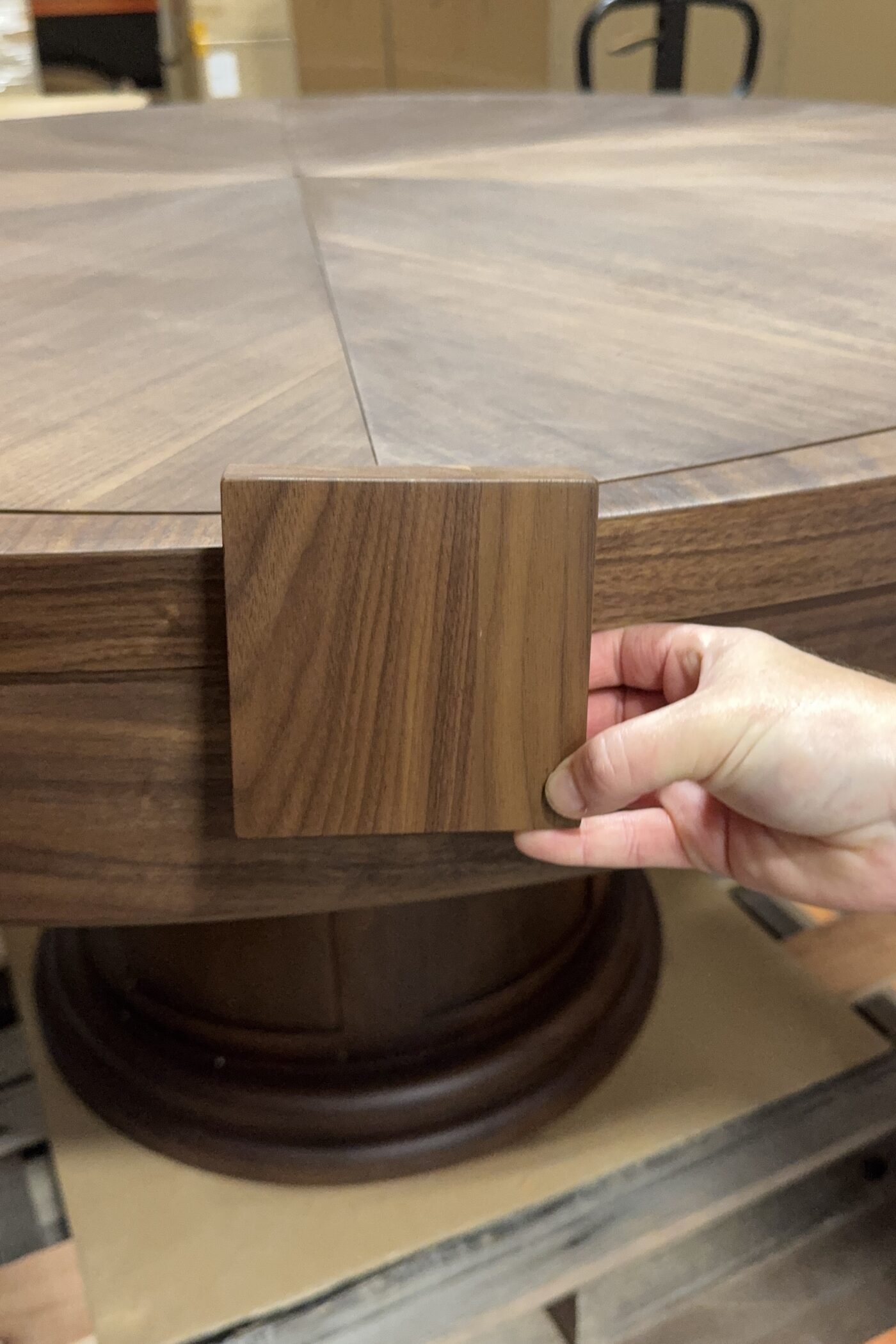 61-78 Walnut Capstan Table or Radial Table with Self-Deploying Leaves