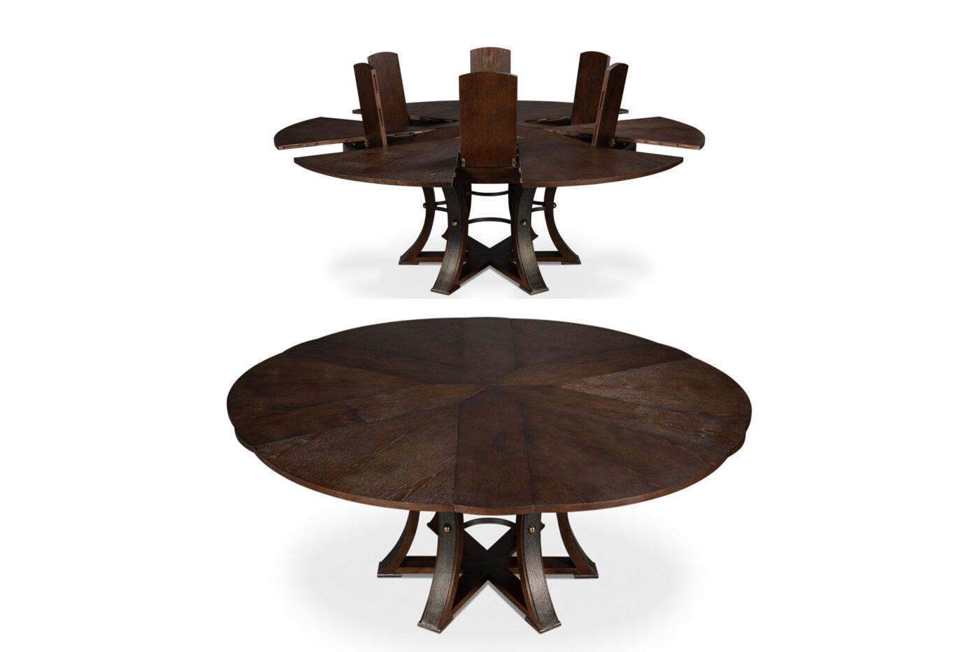 Large Jupe table with burnt-brown dark oak finish, seats 12 people - Image 15