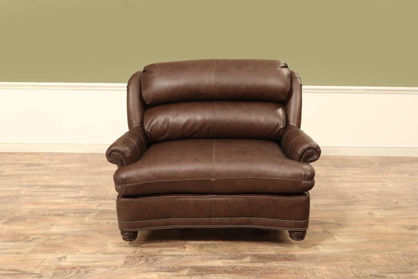 Brown Leather Chair and a Half by Hancock & Moore