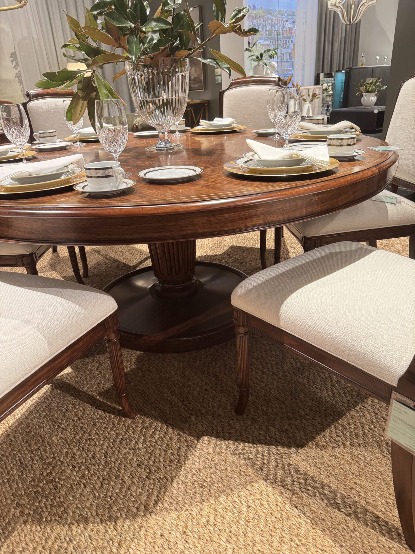 72" Round Walnut Pedestal Table with Built-In Lazy Susan - Image 5