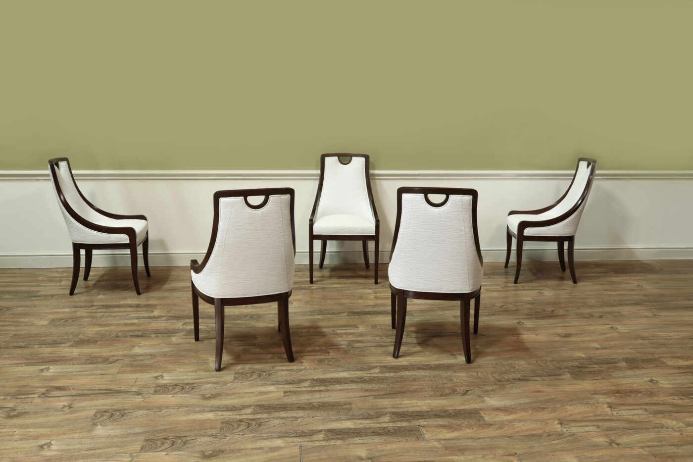 American Made Handle Back Upholstered Dining Chairs - Image 3
