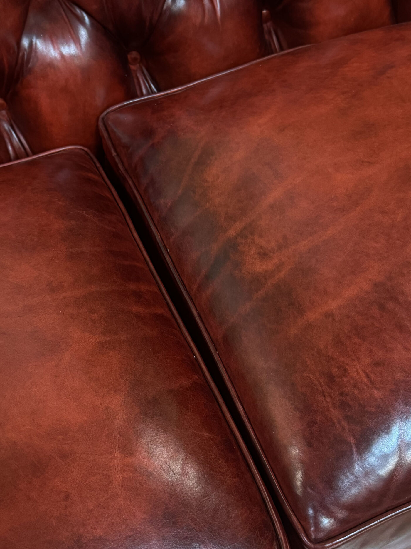 Red Leather Couch, American Made Garnet-Red Tufted Chesterfield - Image 5