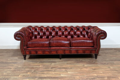 Leather Couch Garnet-Red Tufted Chesterfield