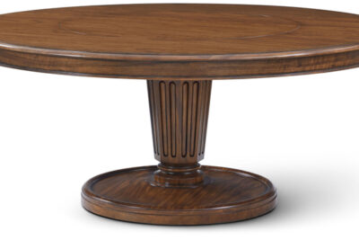 Round Walnut Pedestal Table with Built-In Lazy Susan