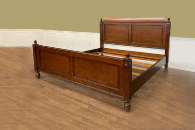 Panel Bed, mahogany wood panel bed with bun feet, by Leighton Hall furniture