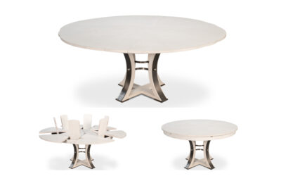 Jupe Table Brushed Steel Saber Pedestal, White Finish