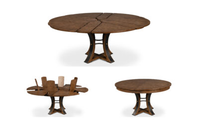 Jupe Table Hammered Steel Saber Leg Pedestal in Mink Finish