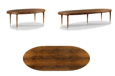 Flame Mahogany Dining Table Brass Inlay And Leg Sabots