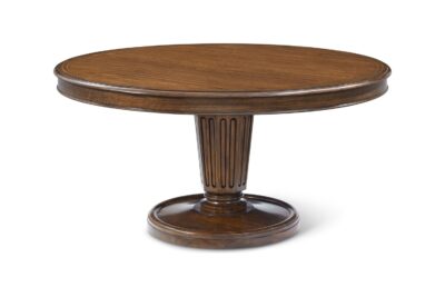 Walnut Haddon Round Dining Table Brass Details