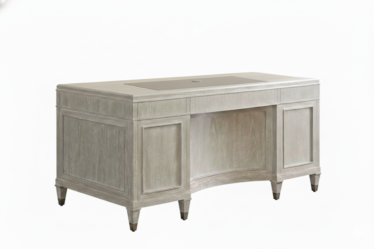 Gray Finisihed Executive Desk with Curved Privancy Panel and Spade Feet