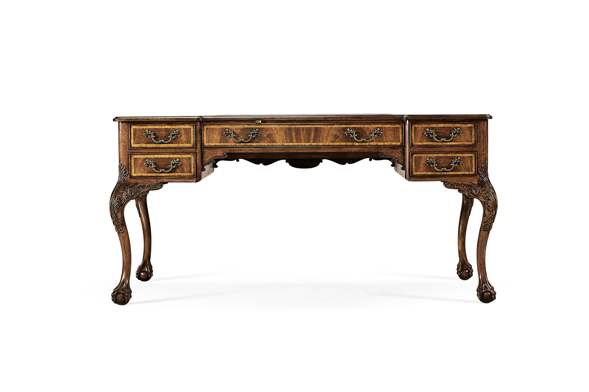 George II Style Walnut Desk With Leather Inset And Ball And Claw Feet