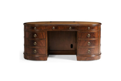 Kidney-Shaped Pedestal Desk With Leather Writing Surface And Monitor Lift