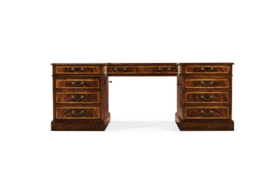 Crotch Mahogany Partners Desk With Leather Writing Surface And Storage