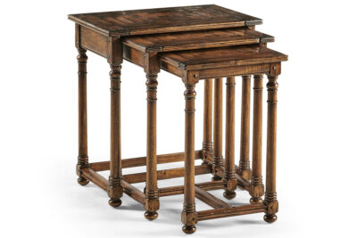 Nest Of Three Tables With Parquet Oyster Veneer In Antique Walnut Finish