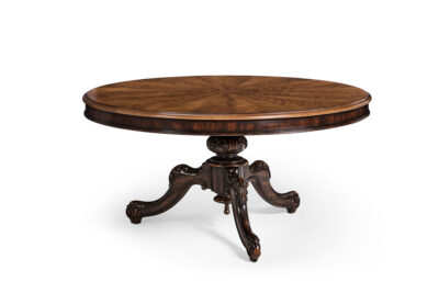 60-Inch Round Walnut Dining Table With Carved Pedestal Base