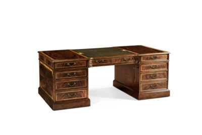 Crotch Mahogany Partners Desk With Leather Writing Surface And Storage
