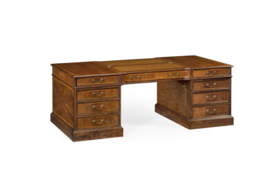 Crotch Walnut Partners Desk With Leather Writing Surface And Storage
