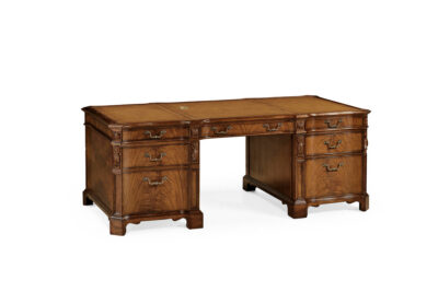 Walnut Faux Partners Desk With Leather Inset And Storage