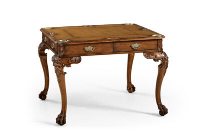 Walnut Square Card Table With Leather Inset And Lion Paw Feet