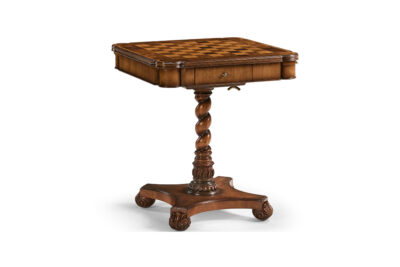 Walnut Square Games Table With Oyster Veneer And Barley Twist Base