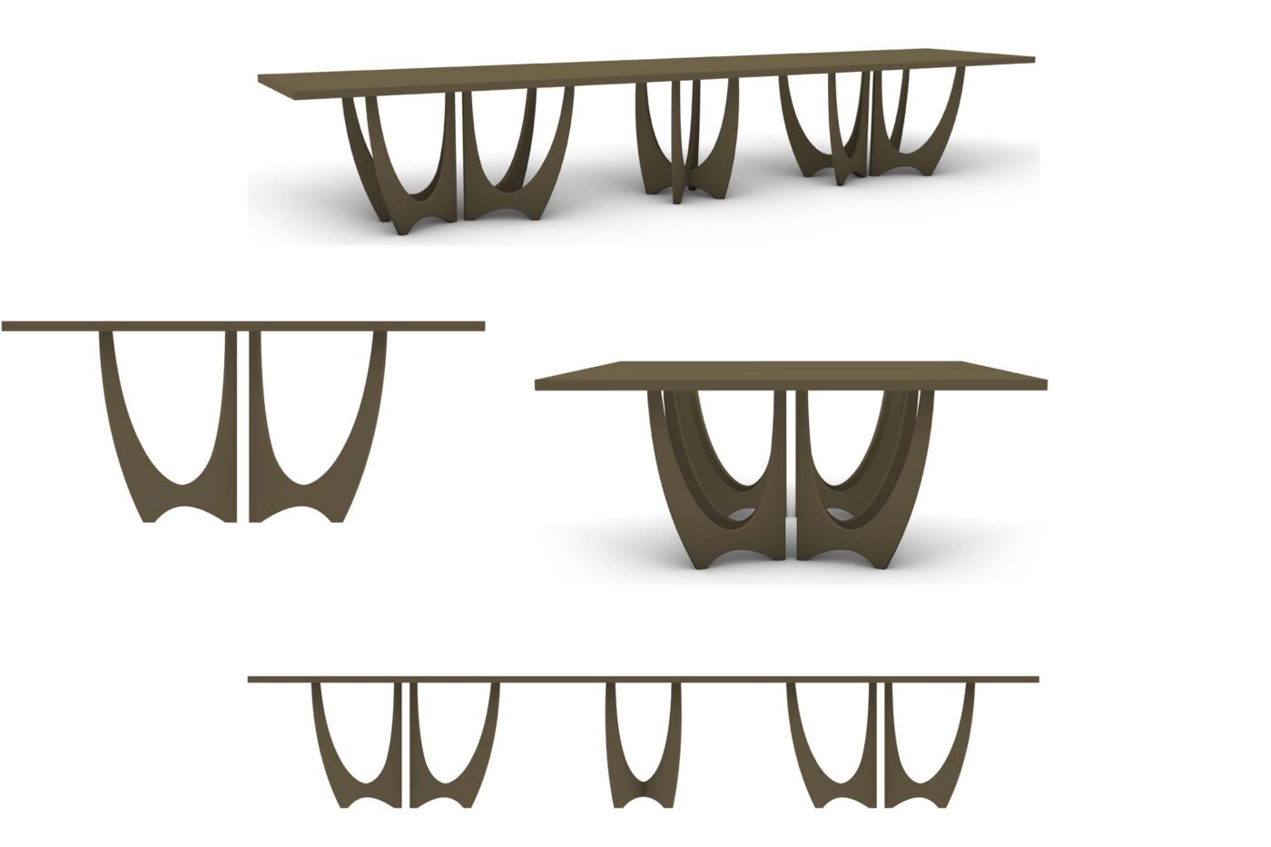 Black Walnut Modular Square Dining Tables with Arched Pedestal Bases-END