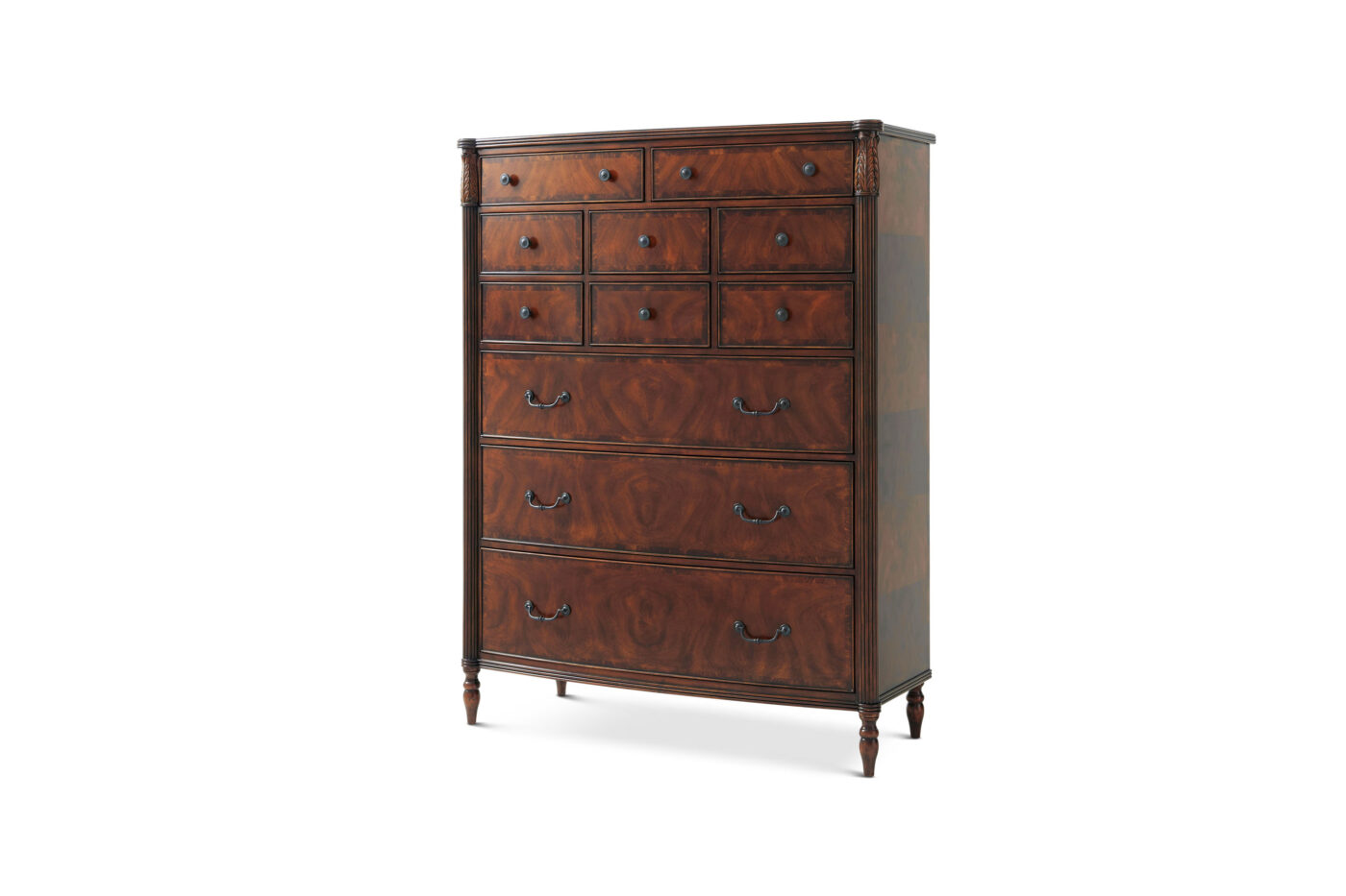 Mahogany gentleman’s chest with bowfront top and eleven drawers