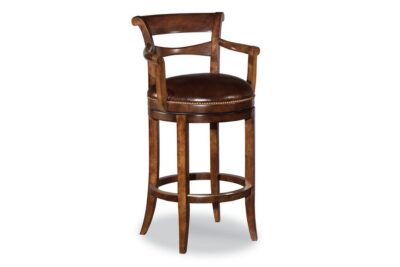 Brown Leather Swivel Counter Stool with Outswept Legs, Memory Swivel