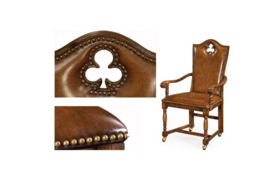 Walnut Game Chairs on Casters with Leather and Nail Trim - CLUB