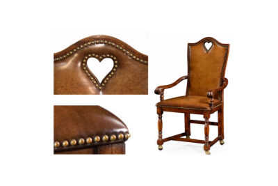 Walnut Game Chairs on Casters with Leather and Nail Trim - HEART