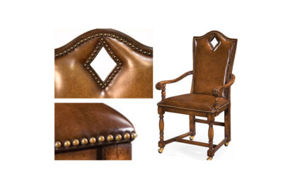 Walnut Game Chairs on Casters with Leather and Nail Trim - DIAMOND