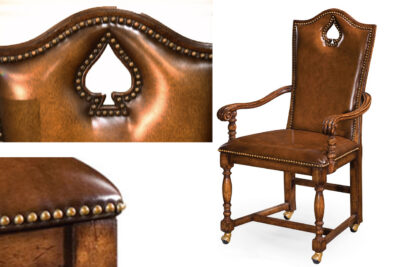 Walnut Game Chairs on Casters with Leather and Nail Trim - SPADE