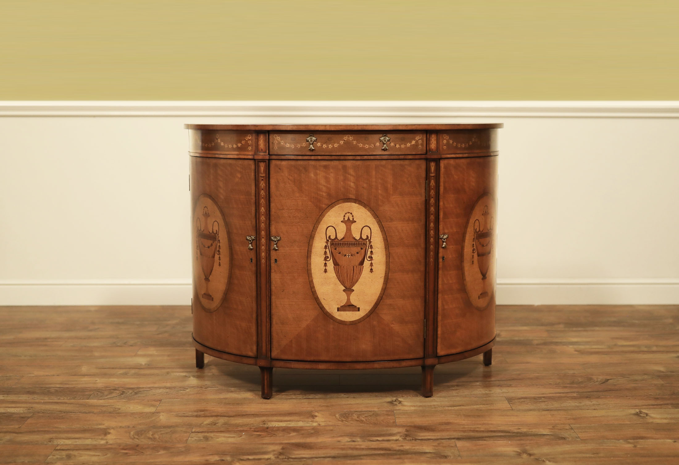 Demilune Cabinet with Satinwood Inlay and Curved Doors