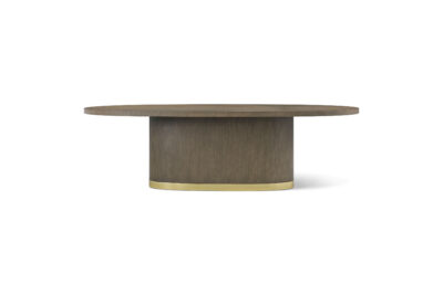 Oval Oak Dining Table with Starburst Veneer and Brass in Mink Finish