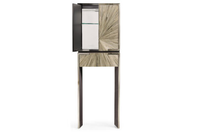 Straw Marquetry Bar Cabinet with Grey Lacquer Case