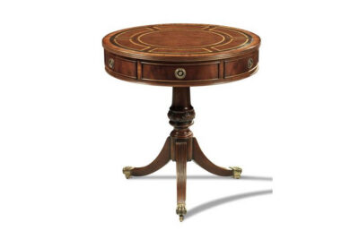 Mahogany Drum Table with Leather Top and Brass Accents