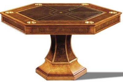 Hexagonal Leather Top Game Table Burly Walnut