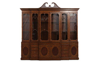 Mahogany Six Door Breakfront Cabinet with Glass and Lighting