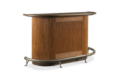 Mahogany and Rattan Bar with Elbow Rail and Brass Foot Rail