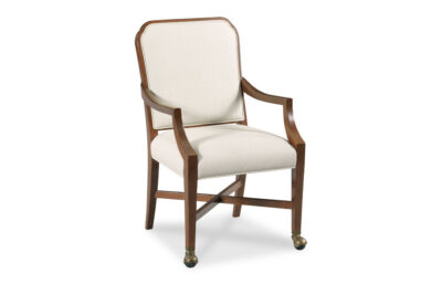 Fretwork Back Arm Chair with Upholstered Seat and Casters