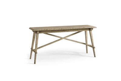 Greyed Oak Console Table with Tramp Carved Detailing