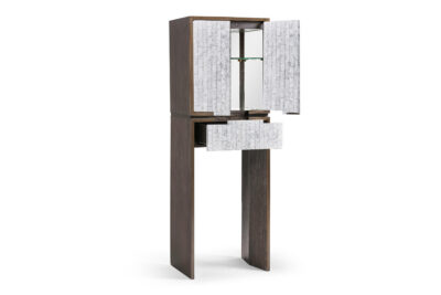 Oak Bar Cabinet with Eggshell Inlay and Mirrored Interior