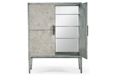 Oak Drinks Cabinet with Eggshell Inlay and Mirrored Interior