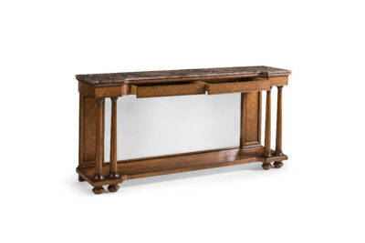 Console Table with Stone Top, Mirror Back, and Turned Legs