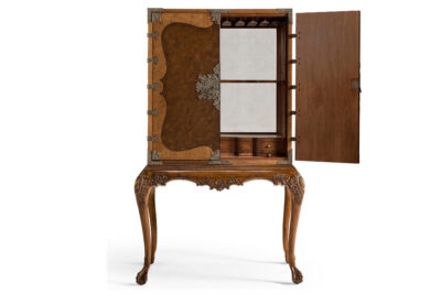 Walnut Drinks Cabinet with Burl Veneer and Ball Claw Feet