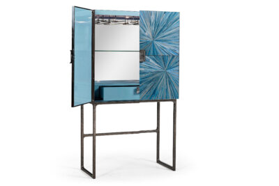 Bar Cabinet with Straw Marquetry Starburst Panels