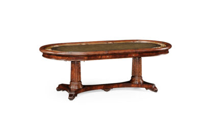 Leather Top Mahogany 8 Person Poker Table w Brass Chip Holders
